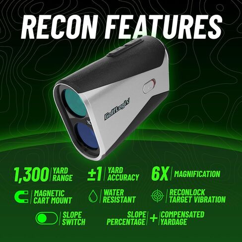 GolfLogix Recon Laser Golf Rangefinder with Slope Compensation, 1300 Yard Range, 6X Magnification, ReconLock Target Vibration & Magnetic Cart Mount​ in Kuwait
