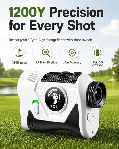 Golf Rangefinder with Slope, 1200 Yards Laser Range Finder for Golf, Flag Lock Vibration, Rechargeable Type-C, 7X Magnification, Tournament Legal, Father's Day Golf Gift for Dad in Kuwait