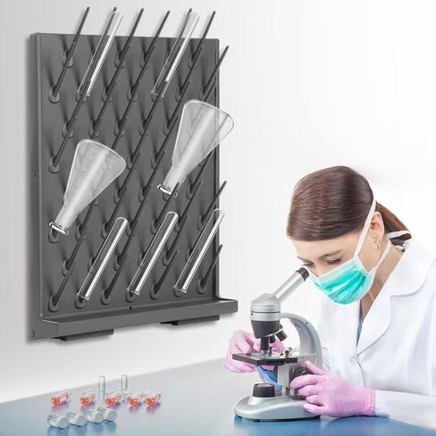 52 Peg Lab تجفيف الرف الرمادي، PP البلاستيك زجاجة رف تجفيف الأواني الزجاجية مع أوتاد قابلة للإزالة، جبل الجدار أو منظم مختبر الفوق مع صينية استنزاف، مقاومة للمواد الكيميائية لقوارير الأكواب المختبرية in Kuwait
