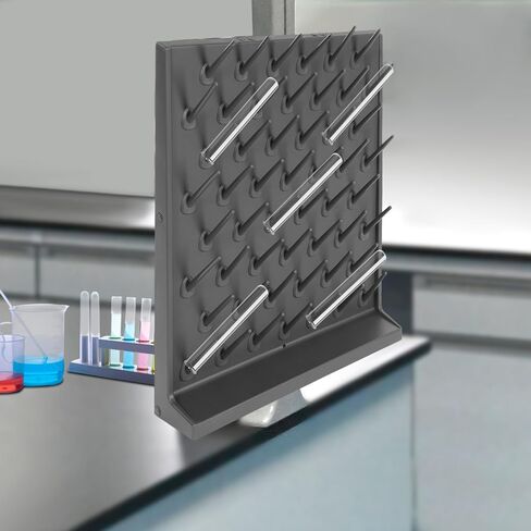 52 Peg Lab تجفيف الرف الرمادي، PP البلاستيك زجاجة رف تجفيف الأواني الزجاجية مع أوتاد قابلة للإزالة، جبل الجدار أو منظم مختبر الفوق مع صينية استنزاف، مقاومة للمواد الكيميائية لقوارير الأكواب المختبرية in Kuwait