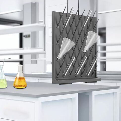 52 Peg Lab تجفيف الرف الرمادي، PP البلاستيك زجاجة رف تجفيف الأواني الزجاجية مع أوتاد قابلة للإزالة، جبل الجدار أو منظم مختبر الفوق مع صينية استنزاف، مقاومة للمواد الكيميائية لقوارير الأكواب المختبرية in Kuwait
