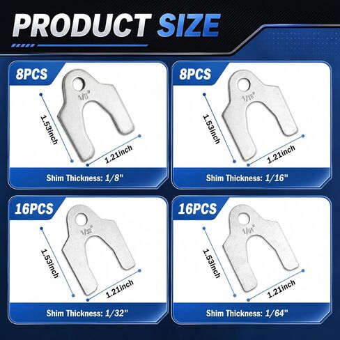 U-Shaped Metal Shims 48PCS Kit,1/16" 1/64" 1/32" 1/8" Body Shims with Case,Metal Alignment Shim for Automotive Door Hood Bumper Panel Gap Repair Camber Adjustment and Frame Leveling in Kuwait