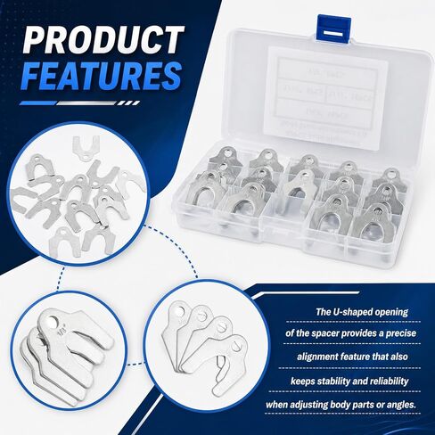 U-Shaped Metal Shims 48PCS Kit,1/16" 1/64" 1/32" 1/8" Body Shims with Case,Metal Alignment Shim for Automotive Door Hood Bumper Panel Gap Repair Camber Adjustment and Frame Leveling in Kuwait