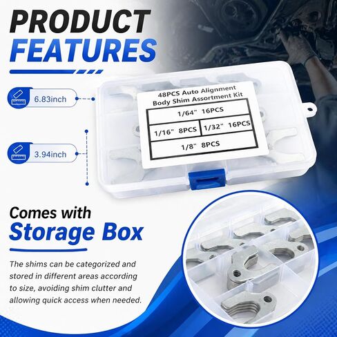 U-Shaped Metal Shims 48PCS Kit,1/16" 1/64" 1/32" 1/8" Body Shims with Case,Metal Alignment Shim for Automotive Door Hood Bumper Panel Gap Repair Camber Adjustment and Frame Leveling in Kuwait