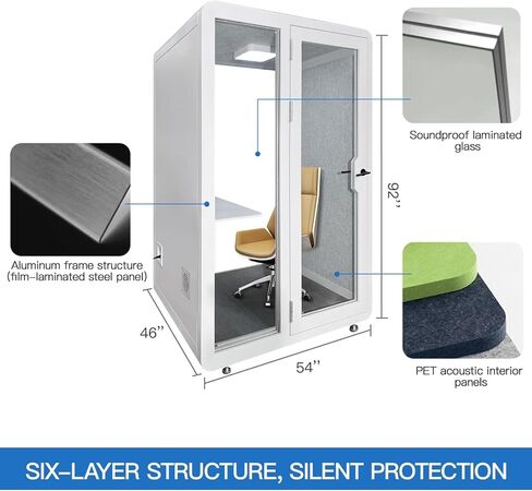 Soundproof Office Pod Booth, Quiet Meeting Pod with Acoustic Panels Mobile Focus Room Quiet Recording Booth & Home Pod 1-2 Person Privacy Silent Booth for Private Phone Calling in Kuwait