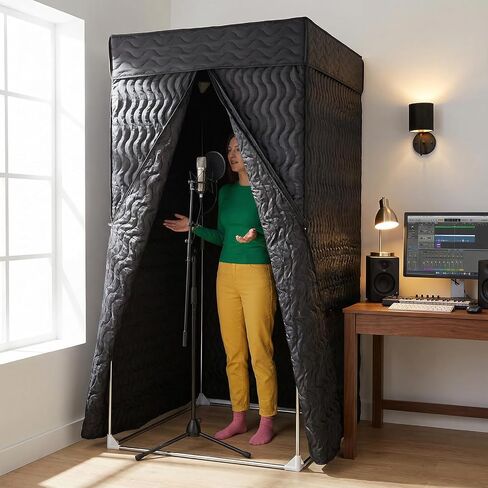Generic Foldable Sound Isolation Booth for Home with Thick Acoustic Blankets Echo-Free Vocals Recording Studio 360 Degree Reverb for Voice Over Podcast Music Singer in Kuwait