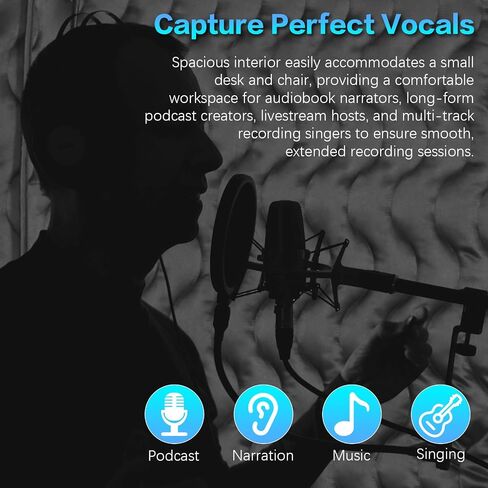 Generic Foldable Sound Isolation Booth for Home with Thick Acoustic Blankets Echo-Free Vocals Recording Studio 360 Degree Reverb for Voice Over Podcast Music Singer in Kuwait
