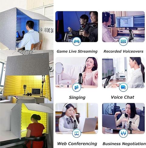 Portable Soundproof Booth, Desktop Soundproof Cover, Self Made Sound Booth Box, Isolation Shield, Vocal Absorbing Shield to Filter Vocal for Microphone, Grey, 80x80x80CM in Kuwait