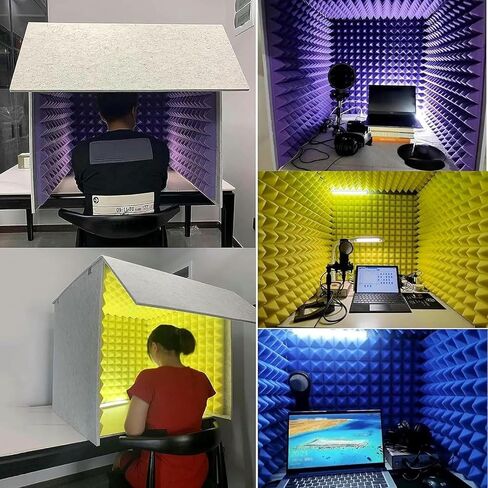 Portable Soundproof Booth, Desktop Soundproof Cover, Self Made Sound Booth Box, Isolation Shield, Vocal Absorbing Shield to Filter Vocal for Microphone, Grey, 80x80x80CM in Kuwait