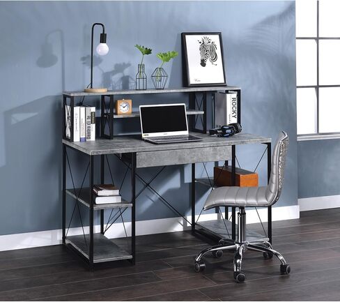 roomfitters Amiel All Purpose White Finish Writing Desk, Multi Tier Media Recording Studio Workstation, Matte Black Metal Open Frame Sled Base in Kuwait