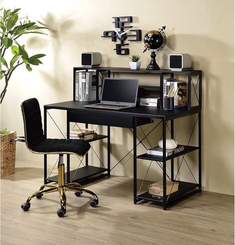 roomfitters Amiel All Purpose White Finish Writing Desk, Multi Tier Media Recording Studio Workstation, Matte Black Metal Open Frame Sled Base in Kuwait
