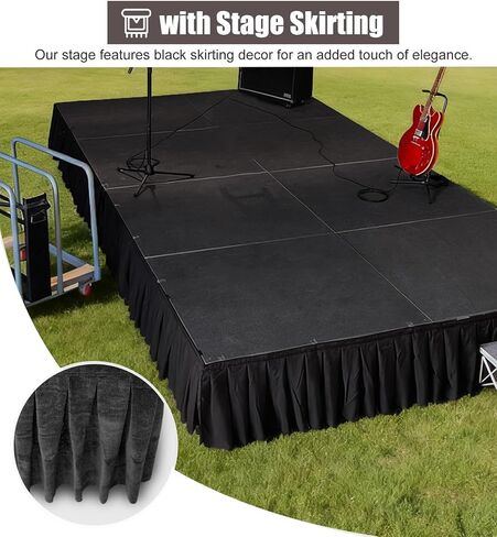 Portable 3x3 ft Modular Stage Platform with Black Skirting, Foldable and Detachable Riser for Events, Music, and Performances - Easy Setup and Transport in Kuwait