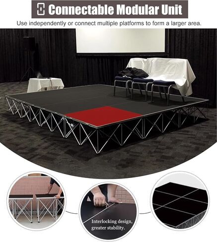 Portable 3x3 ft Modular Stage Platform with Black Skirting, Foldable and Detachable Riser for Events, Music, and Performances - Easy Setup and Transport in Kuwait