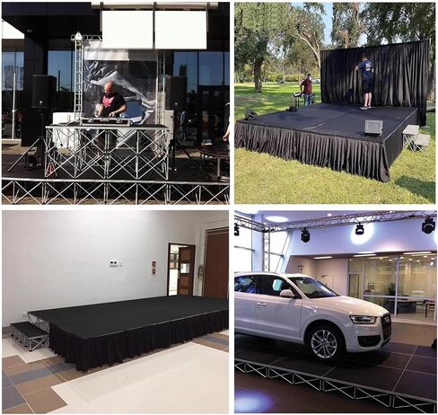 Portable 3x3 ft Modular Stage Platform with Black Skirting, Foldable and Detachable Riser for Events, Music, and Performances - Easy Setup and Transport in Kuwait