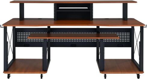 roomfitters Megara Cherry and Black Music Desk, High-Capacity 76-Key Audio Production Workstation, Multi-Tier Engineering Studio Console in Kuwait