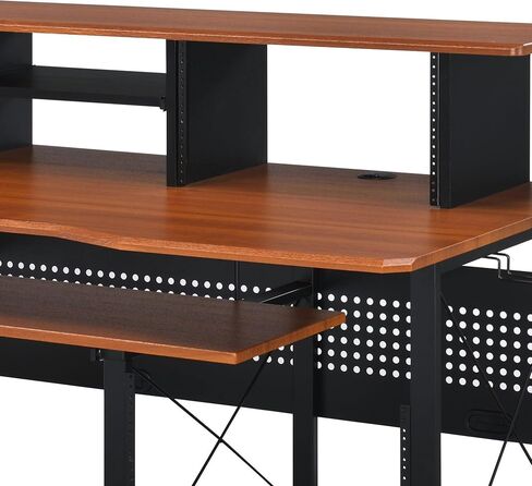 roomfitters Megara Cherry and Black Music Desk, High-Capacity 76-Key Audio Production Workstation, Multi-Tier Engineering Studio Console in Kuwait