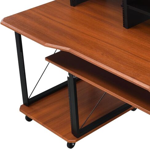 roomfitters Megara Cherry and Black Music Desk, High-Capacity 76-Key Audio Production Workstation, Multi-Tier Engineering Studio Console in Kuwait