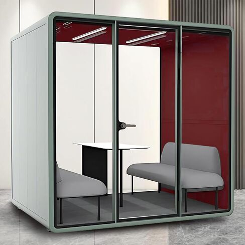 Office Booth with Audio Privacy, Modern Soundproof Work Booth with Interior Panels, LED Light, Magnetic Door Lock and Socket for Commercial Use (62.99IN) in Kuwait