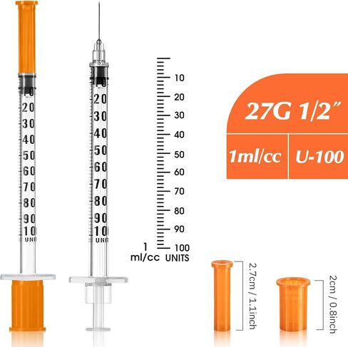 100 Pack 1 ml/cc 27G 1/2 Inch Syringe, Individually Packed in Kuwait