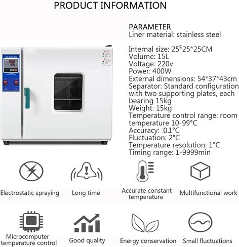 15.6L Electric Blast Drying Oven,Laboratory Constant Temperature Blast Drying Oven,220V/RT+50-280℃,Digital Forced Air Convection in Saudi Arabia