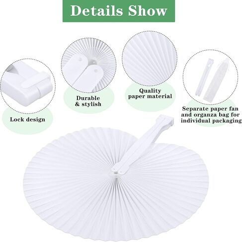 MCEAST 100 Pack Wedding Paper Fans Handheld Folding Fan White Round Shaped Folding Paper Fans Handheld Fan with Plastic Handle and Bags for Wedding Birthday Party Favors Supplies Home Decor in Saudi Arabia