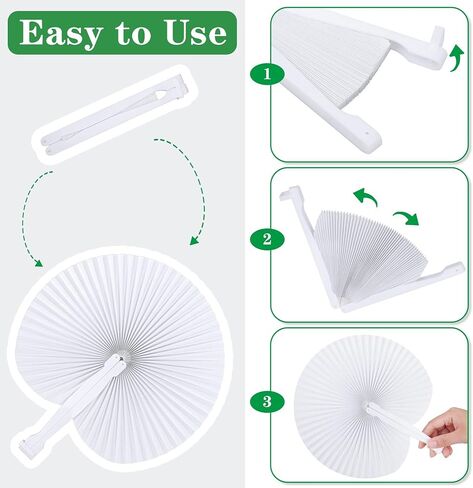 MCEAST 100 Pack Wedding Paper Fans Handheld Folding Fan White Round Shaped Folding Paper Fans Handheld Fan with Plastic Handle and Bags for Wedding Birthday Party Favors Supplies Home Decor in Saudi Arabia