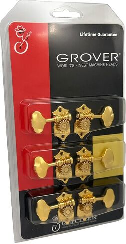 Grover V97-18GA STA-TITE 18: 1 موالفات جيتار مفتوحة الطراز طراز عتيق آلات ضبط ذهبية 3+3 مع زر زبدة الفول لغراب الرأس الصلب (العمودي) مع حزمة قماش Tonebird Dunlop البولندية in Kuwait