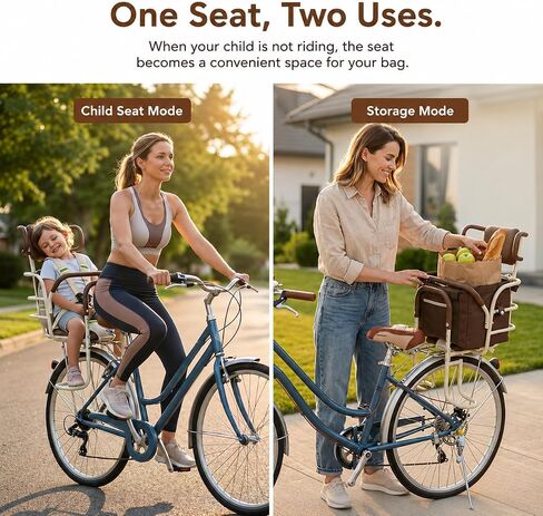 Rear Child Bike Seat with Adjustable Headrest&Large Storage Bag,Padded Cushion, Fits Ages 14 Months to 8 Years,Easy Assembly in Kuwait