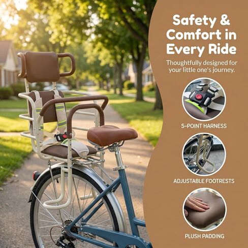 Rear Child Bike Seat with Adjustable Headrest&Large Storage Bag,Padded Cushion, Fits Ages 14 Months to 8 Years,Easy Assembly in Kuwait