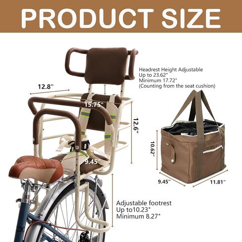 Rear Child Bike Seat with Adjustable Headrest&Large Storage Bag,Padded Cushion, Fits Ages 14 Months to 8 Years,Easy Assembly in Kuwait