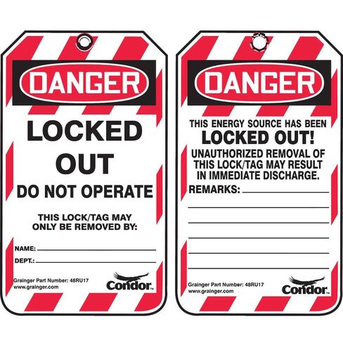Lockout Tag, Danger, Locked Out Device, Plastic, Write-On Surface, Nylon Ties, English, 25 Per Pack - 1 Each in Kuwait