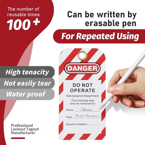 200 Lockout Tagout Tags Roll with 200 Ties,Danger Do Not Operate Tag | Scaffold Lables,Out of Service ,Waterproof Resists Tears,Waterproof,Equipment Repair,Writable,Industrial Grade,OSHA Compliant in Kuwait