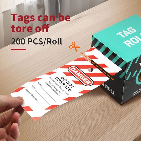200 Lockout Tagout Tags Roll with 200 Ties,Danger Do Not Operate Tag | Scaffold Lables,Out of Service ,Waterproof Resists Tears,Waterproof,Equipment Repair,Writable,Industrial Grade,OSHA Compliant in Kuwait