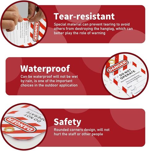 200 Lockout Tagout Tags Roll with 200 Ties,Danger Do Not Operate Tag | Scaffold Lables,Out of Service ,Waterproof Resists Tears,Waterproof,Equipment Repair,Writable,Industrial Grade,OSHA Compliant in Kuwait
