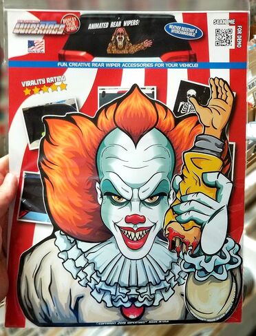 علامات ممسحة Crazy Killer Clown مع ملصق يتم تثبيته على ممسحة السيارة الخلفية. مثالية للاستخدام في الهالوين أو على مدار العام. صنع في الولايات المتحدة الأمريكية. in Kuwait