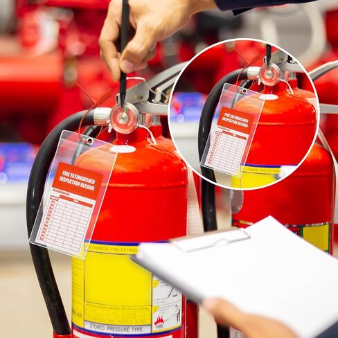 غطاء بلاستيكي لطفاية حريق من Klmnop مكون من 25 قطعة مع علامات حريق، 3.5 × 7.3 بوصة، علامة فحص مقاومة للماء وقابلة للإغلاق وختم العبث لسجلات الخدمة الشهرية للاستخدام الداخلي والخارجي (شفاف) in Kuwait
