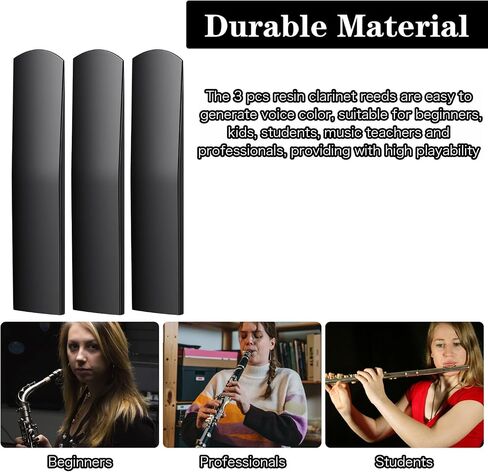 3 Pcs Plastic Clarinet Reeds 2.5, Bb Strength, Bass Reeds for Clarinet Traditional Style Resin Reed for Beginners Teachers Students Players Music Lovers in Kuwait