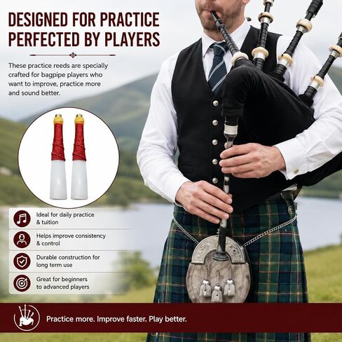 Practice Chanter Reeds Synthetic Plastic 12-Pieces for Scottish Highland Bagpipes - Red, Durable & Easy to Use in Kuwait
