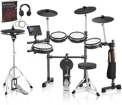 AKLOT Expanded-Size Electric Drum Set: 12'' Two-Piece Standalone Hi-Hat, Independent Kick Drum and 10'' Dual-Zone Snare, 12'' Triple-Zone Ride Cymbal, All Mesh Heads, 460 Sounds, (Single Bass Pedal) in Kuwait
