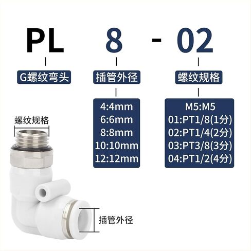 Pneumatic Air Pipe Quick Connector Pl Elbow G Threaded 8-02/4-m5/6-01/10-03/8-02 1Pcs(Premiumblackpl16-03g) in Saudi Arabia