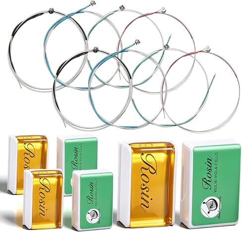 Konohan 8 Pcs Violin Strings Universal Full Set (g-d-a-e) with 6 Pcs Violin Rosin Low Dust Cello Viola Rosin for Bow, 4/4 Universal Steel Core Fiddle Strings for Instruments 4/4 3/4 for Beginner in Kuwait