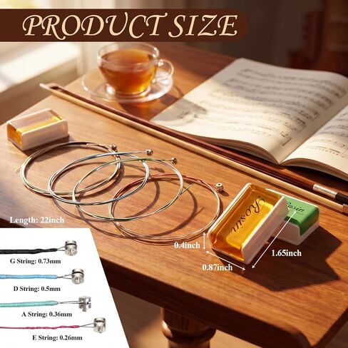 Konohan 8 Pcs Violin Strings Universal Full Set (g-d-a-e) with 6 Pcs Violin Rosin Low Dust Cello Viola Rosin for Bow, 4/4 Universal Steel Core Fiddle Strings for Instruments 4/4 3/4 for Beginner in Kuwait