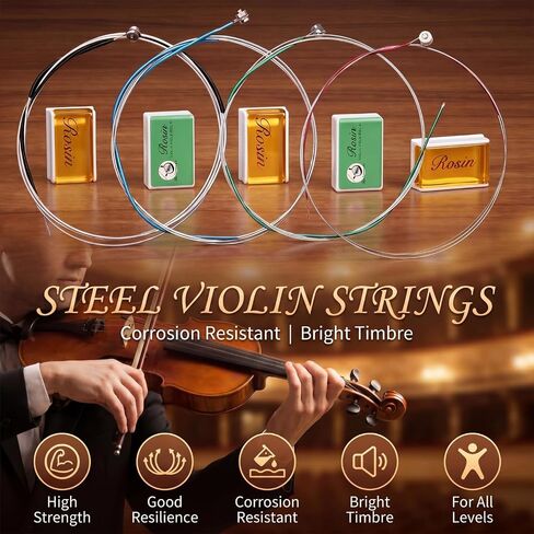 Konohan 8 Pcs Violin Strings Universal Full Set (g-d-a-e) with 6 Pcs Violin Rosin Low Dust Cello Viola Rosin for Bow, 4/4 Universal Steel Core Fiddle Strings for Instruments 4/4 3/4 for Beginner in Kuwait