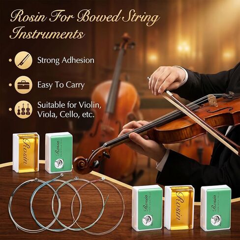 Konohan 8 Pcs Violin Strings Universal Full Set (g-d-a-e) with 6 Pcs Violin Rosin Low Dust Cello Viola Rosin for Bow, 4/4 Universal Steel Core Fiddle Strings for Instruments 4/4 3/4 for Beginner in Kuwait