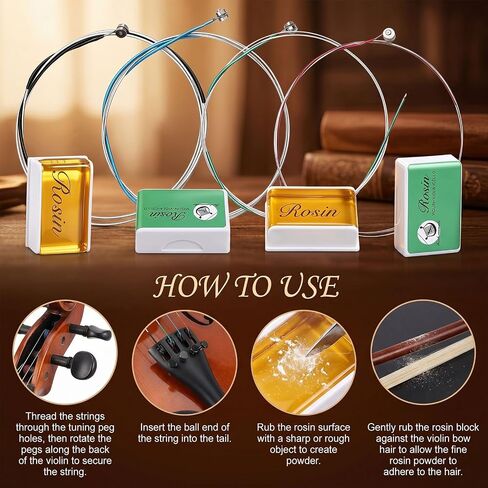 Konohan 8 Pcs Violin Strings Universal Full Set (g-d-a-e) with 6 Pcs Violin Rosin Low Dust Cello Viola Rosin for Bow, 4/4 Universal Steel Core Fiddle Strings for Instruments 4/4 3/4 for Beginner in Kuwait
