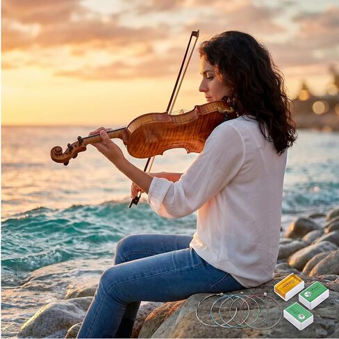 Konohan 8 Pcs Violin Strings Universal Full Set (g-d-a-e) with 6 Pcs Violin Rosin Low Dust Cello Viola Rosin for Bow, 4/4 Universal Steel Core Fiddle Strings for Instruments 4/4 3/4 for Beginner in Kuwait
