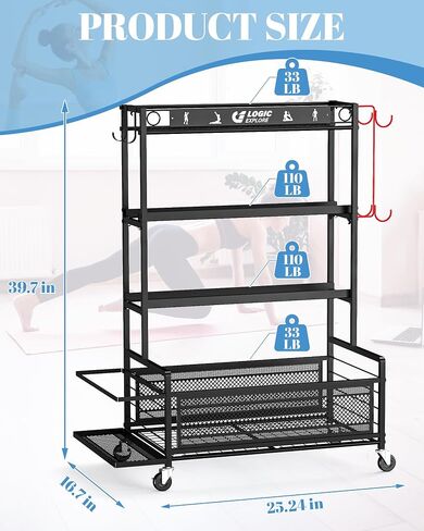 Dumbbell Rack Weight Storage Stand, Adjustable Weight Rack with Wheels, Metal Workout Equipment Storage Organizer, Home Gym Storage Organizer for Dumbbells, Kettlebells, Yoga Mat, Foam Roller in Kuwait