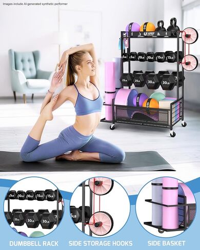 Dumbbell Rack Weight Storage Stand, Adjustable Weight Rack with Wheels, Metal Workout Equipment Storage Organizer, Home Gym Storage Organizer for Dumbbells, Kettlebells, Yoga Mat, Foam Roller in Kuwait