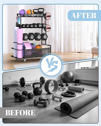 Dumbbell Rack Weight Storage Stand, Adjustable Weight Rack with Wheels, Metal Workout Equipment Storage Organizer, Home Gym Storage Organizer for Dumbbells, Kettlebells, Yoga Mat, Foam Roller in Kuwait
