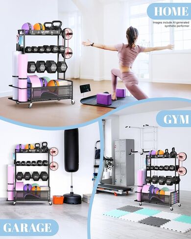 Dumbbell Rack Weight Storage Stand, Adjustable Weight Rack with Wheels, Metal Workout Equipment Storage Organizer, Home Gym Storage Organizer for Dumbbells, Kettlebells, Yoga Mat, Foam Roller in Kuwait